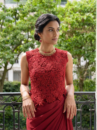 Scarlett maroon top and dhoti set