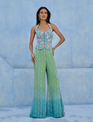 Blue and green zeenat palazzo and pants