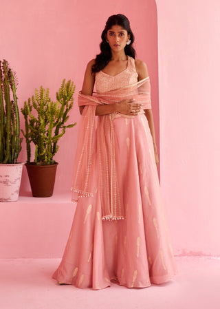 Peach pink amal lehenga set