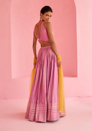 Lavender pink and yellow hunar lehenga set