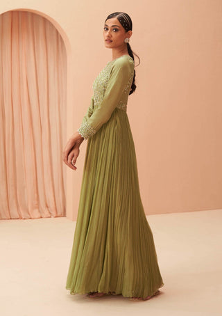 Parul Gandhi-Jade Green Anarkali And Dupatta-INDIASPOPUP.COM