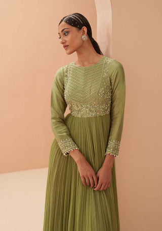 Parul Gandhi-Jade Green Anarkali And Dupatta-INDIASPOPUP.COM