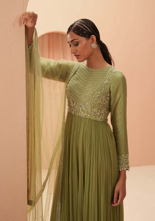 Parul Gandhi-Jade Green Anarkali And Dupatta-INDIASPOPUP.COM