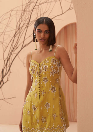 Parul Gandhi-Blaze Yellow Pearl Sharara Set-INDIASPOPUP.COM