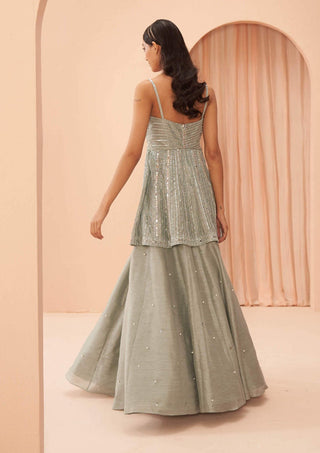 Parul Gandhi-Mint Mirror Peplum Lehenga Set-INDIASPOPUP.COM