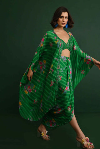 Chamee And Palak-Green Adele Drape Skirt And Cape Set-INDIASPOPUP.COM