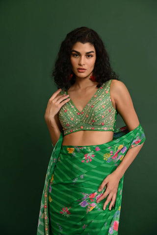 Chamee And Palak-Green Adele Drape Sari And Blouse-INDIASPOPUP.COM
