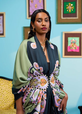 Black coven draped jacket and belt