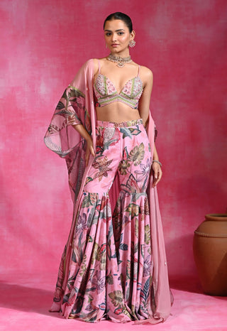 Sugar pink sharara and shrug set