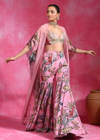 Sugar pink sharara and shrug set