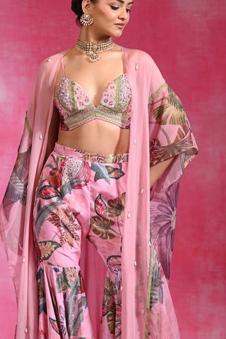 Sugar pink sharara and shrug set
