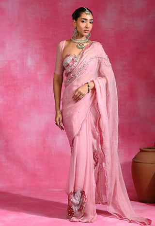 Sugar pink pre-stitched sari and blouse