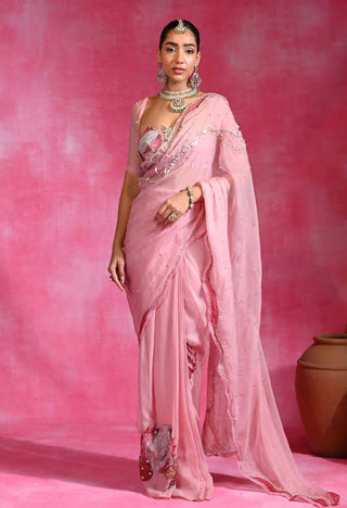 Sugar pink pre-stitched sari and blouse