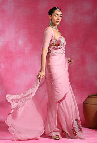 Sugar pink pre-stitched sari and blouse