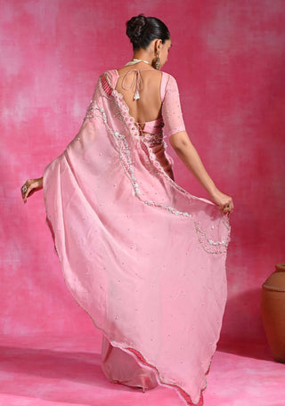 Sugar pink pre-stitched sari and blouse