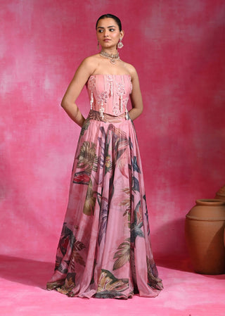 Sugar pink corset and lehenga