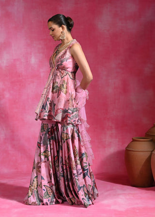Sugar pink peplum sharara set