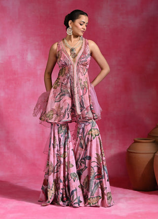 Sugar pink peplum sharara set
