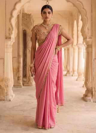 Rani kalash pink pre-draped sari with blouse