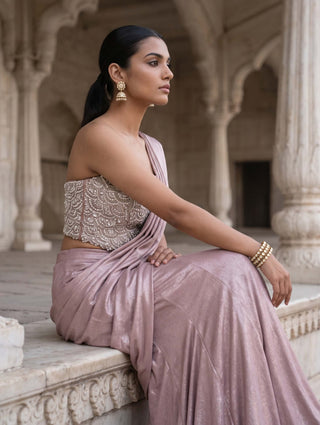 Jamuni nisa mauve pre-draped sari with corset