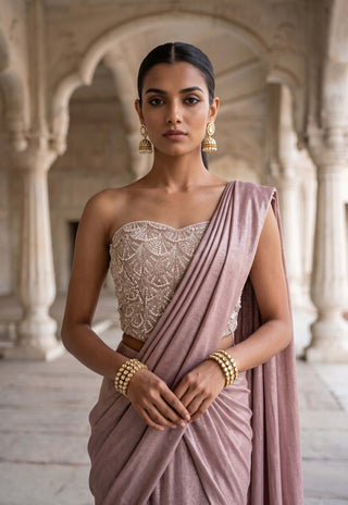 Jamuni nisa mauve pre-draped sari with corset
