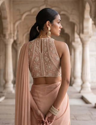 Roop chhaya beige pre-draped sari with blouse