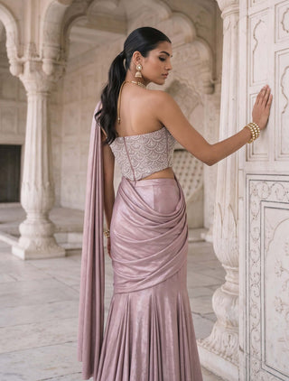 Jamuni nisa mauve pre-draped sari with corset