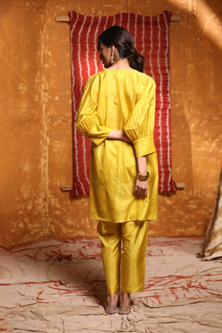 Shivani Bhargava-Mustard Handloom Chanderi Kurta Set-INDIASPOPUP.COM