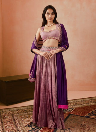 Lilac and baigani johari crushed skirt set