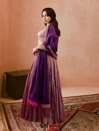 Lilac and baigani johari crushed skirt set