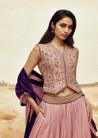 Dusky pink and baingani johari lehenga set