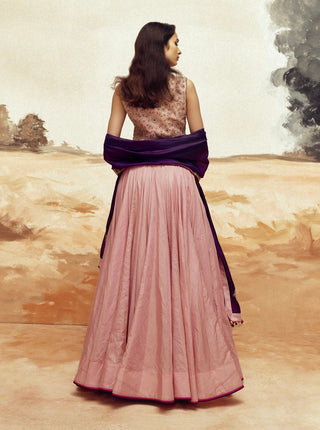 Dusky pink and baingani johari lehenga set