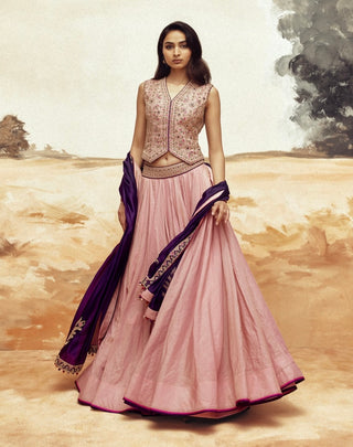 Dusky pink and baingani johari lehenga set