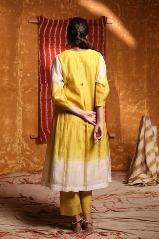 Shivani Bhargava-Mustard Ombre Placket Kurta Set-INDIASPOPUP.COM