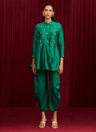 Bottle green solid sonata kurta and pants