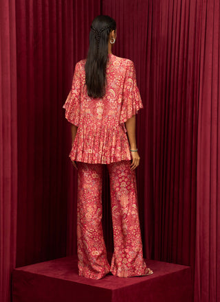 Red Printed Melody Frill Top And Pants by Ridhi Mehra available on Indiaspopup.com