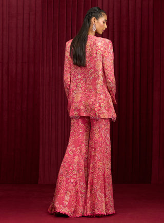 Fuchsia Printed Sync Jacket And Pant Set by Ridhi Mehra available on Indiaspopup.com