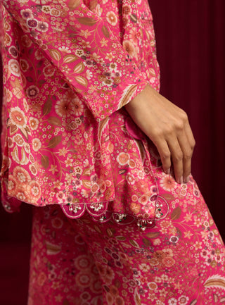 Fuchsia Printed Sync Jacket And Pant Set by Ridhi Mehra available on Indiaspopup.com