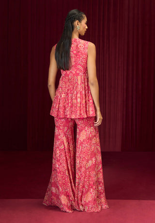 Fuchsia Print	Rhapsody Peplum And Gharara Set by Ridhi Mehra available on Indiaspopup.com