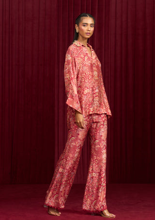 Red Printed Swing Shirt And Pants by Ridhi Mehra available on Indiaspopup.com