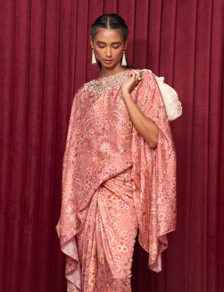 Dusky Pink Serenade Cape And Skirt by Ridhi Mehra available on Indiaspopup.com