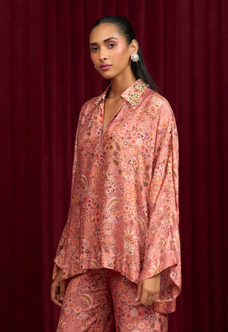 Dusky Pink Printed Shirt And Flared Pants by Ridhi Mehra available on Indiaspopup.com