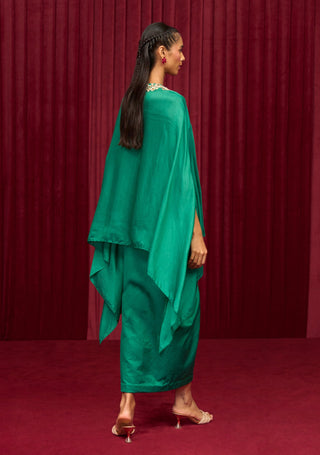 Bottle green solid cape and skirt