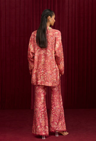 Red Printed Swing Shirt And Pants by Ridhi Mehra available on Indiaspopup.com