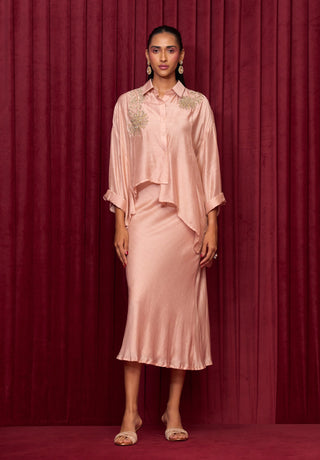 Dusky pink solid ballad shirt and skirt