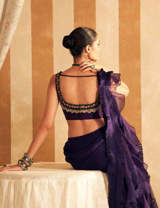 Purple Naghma Sari And Blouse by Ridhi Mehra, available on Indiaspopup.com