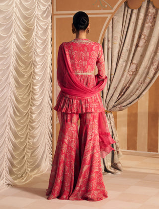 Royal Fuchsia Gulsitan Peplum And Gharara Set by Ridhi Mehra, available on Indiaspopup.com