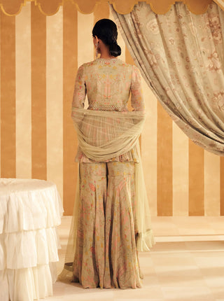 Mint Green Nashit Peplum And Gharara Set by Ridhi Mehra, available on Indiaspopup.com