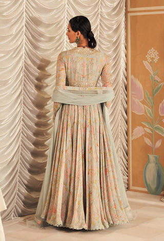 Powder Blue Fankaar Anarkali And Dupatta by Ridhi Mehra, available on Indiaspopup.com