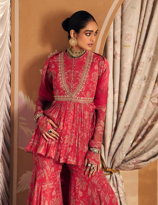 Royal Fuchsia Gulsitan Peplum And Gharara Set by Ridhi Mehra, available on Indiaspopup.com